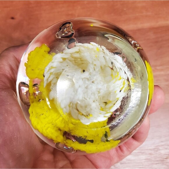 Vintage Yellow White Blown Glass Daffodil Paperweight Very Pretty! - Picture 4 of 8